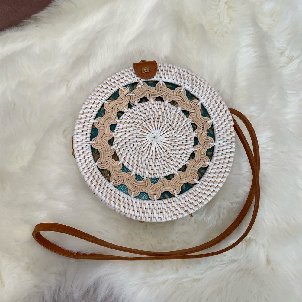 White Rattan Round Bag - Picture 1 of 5
